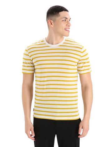 Pánské Tričko Icebreaker Merino Drayden Krátké Sleeve Stripe Zlaté | CZ 1762CTVE